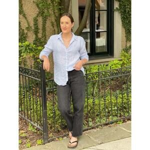 CP Shades Linen Pinstripe Romy Button Down Shirt Top Blue White Size Medium